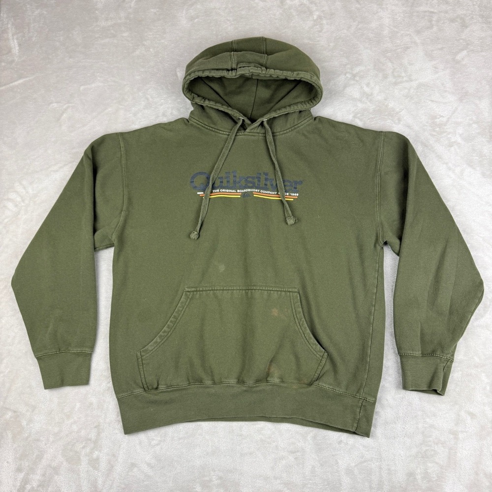 Quiksilver Hoodie Men's Large Olive Green Surf Skater Streetwear Y2K Pullover